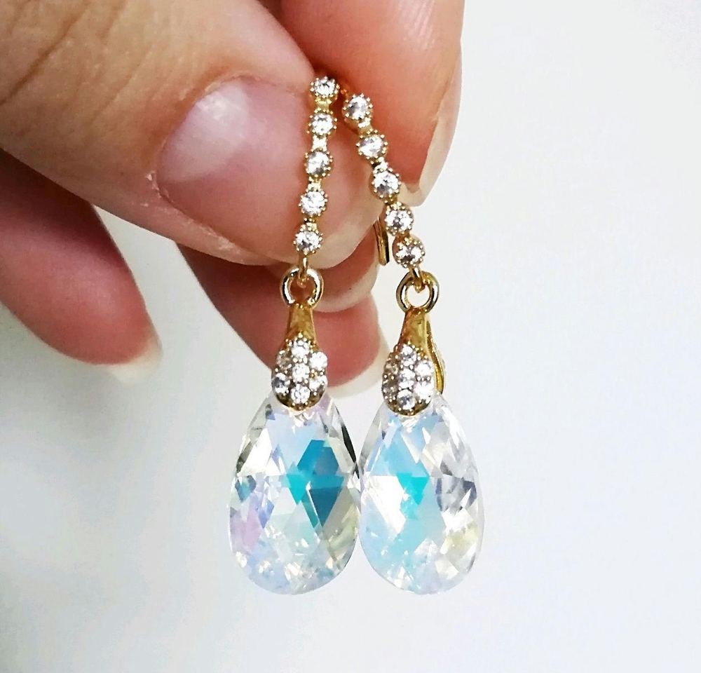 Серьги капли с австрийскими кристаллами на выпускной