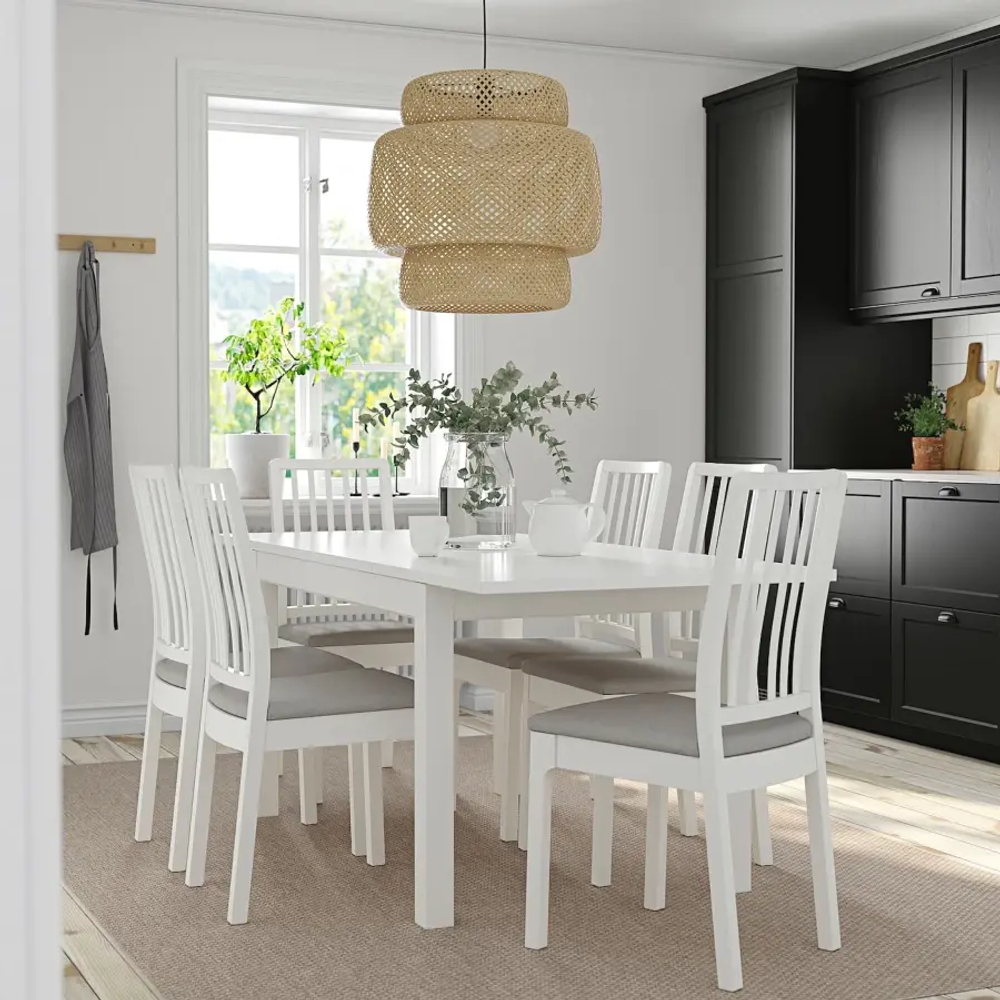 Стол и 6 стульев - IKEA EKEDALEN/LANEBERG/ЭКЕДАЛЕН/ЛАНЕБЕРГ ИКЕА, 130х190x80 см, белый/серый
