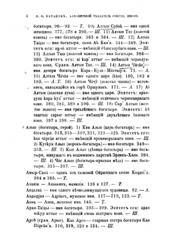 Алфавитный указатель собственных имен, встречающихся в первом томе. Образцов народной литературы тюркских племен, собранных В.В. Радловым | Катанов Николай Федорович