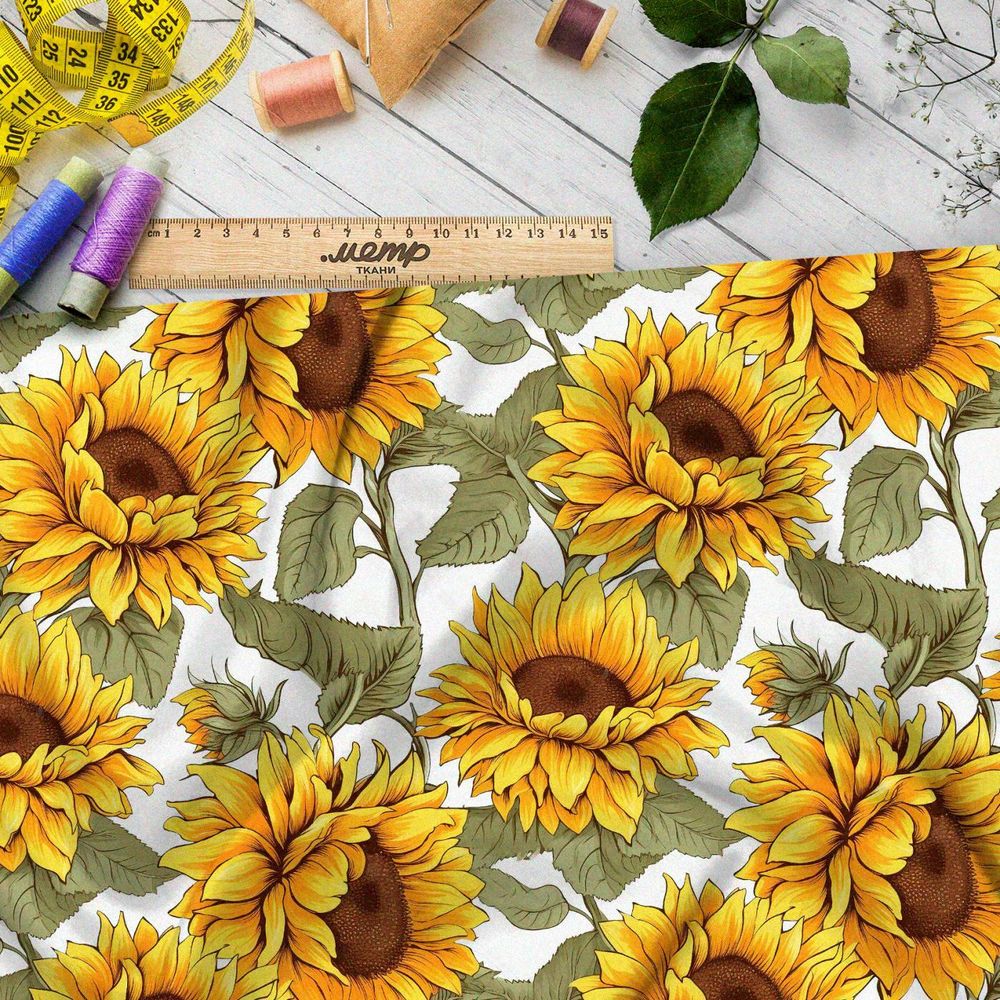 Ткань премиум мембрана крупные подсолнухи