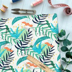 Ткань лён водоросли и головастики на бежевом фоне