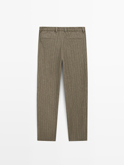 Massimo Dutti Льняные брюки в полоску, зеленый