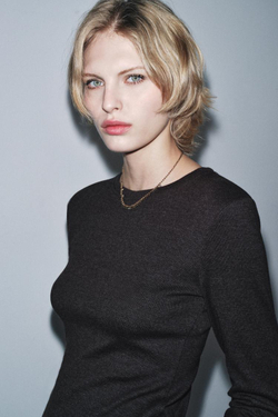 ZARA ФУТБОЛКА С ДЛИННЫМИ РУКАВАМИ, КОРИЧНЕВЫЙ МЕЛАНЖ