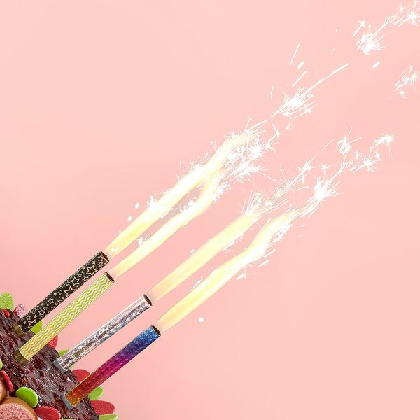 Свеча Фонтан для торта, 30 сек, Зигзаги, Сияющая иллюзия, Серебро/Золото, Голография, 10 см, 4 шт.