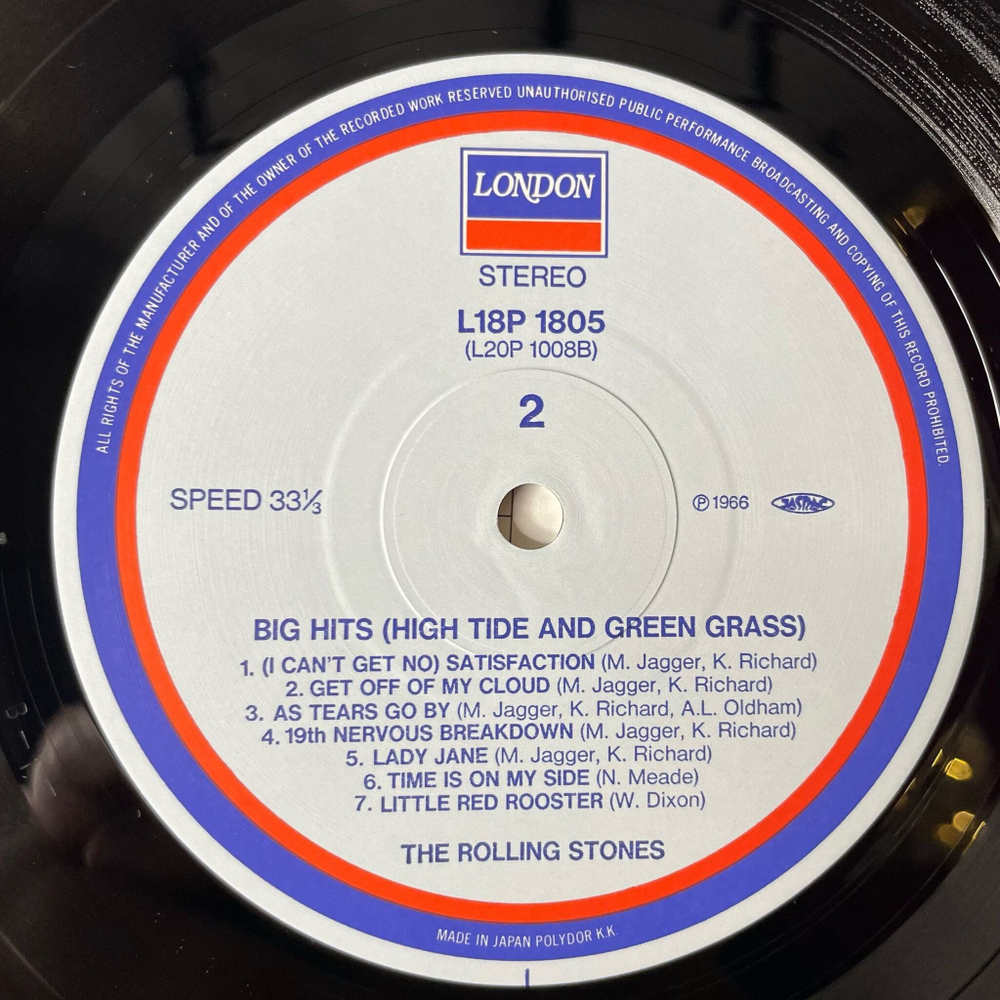 Винтажная виниловая пластинка LP The Rolling Stones Big Hits (High Tide And Green Grass) (Japan 1988) (I Can't Get No) Satisfaction
