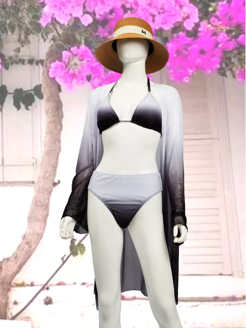 купальник раздельный 3 в 1 на завязках с туникой удлиненная