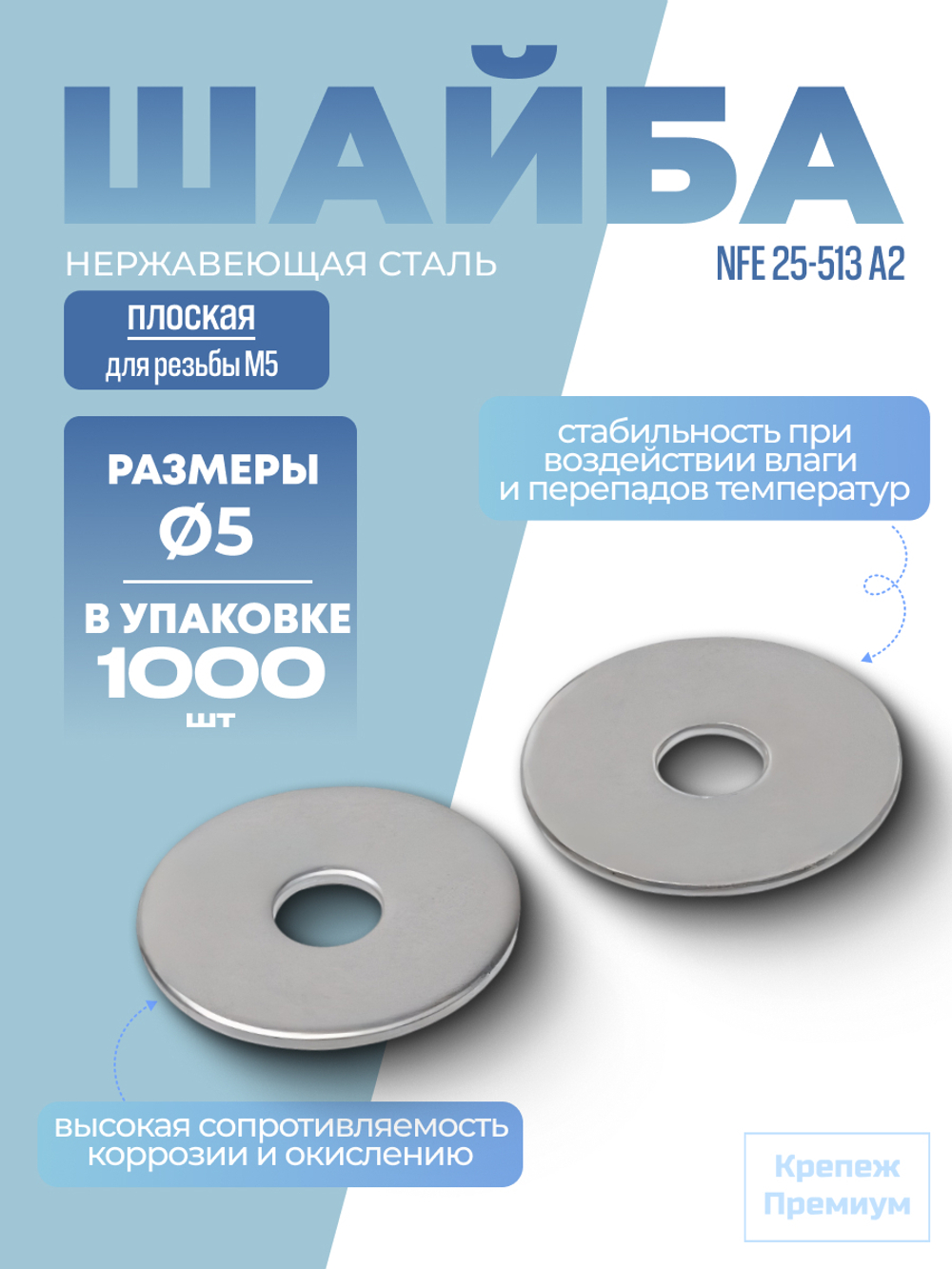 Шайба плоская NFE 25-513 А2 LL5 в упак 1000 шт