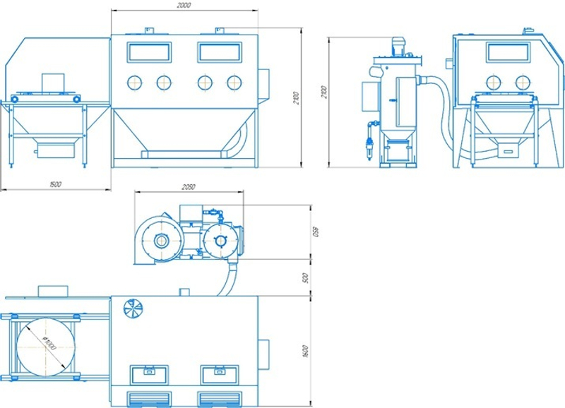 Пескоструйная камера PST КСО 200 Н-ФВР-М (4кВт) со столом