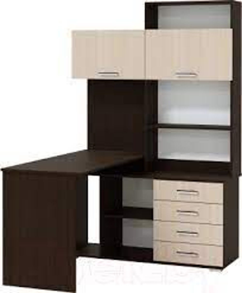 Стол компьютерный угловой с ящиками Крафт Белый, ПКС-11, 138,4х57х187 см Памир