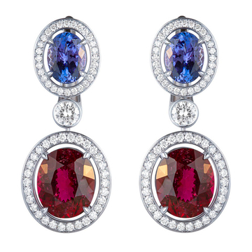 Серьги с Танзанитами, Турмалинами и Бриллиантами, Е0022-4/1
