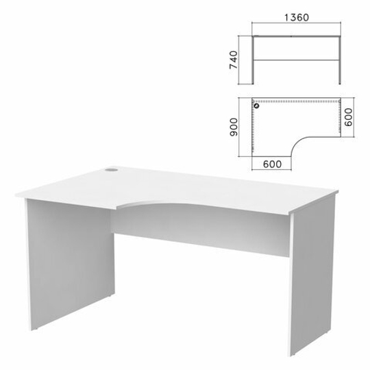 Стол письменный эргономичный "Бюджет" 1360х900х740, левый, белый, 402662-290