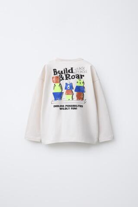 ZARA ЛОНГСЛИВ С ПРИНТОМ «МИШКИ», ЭКРЮ