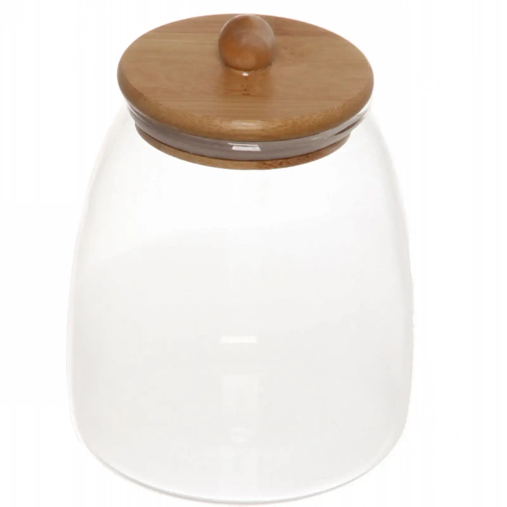 Банка для продуктов стеклянная 800мл «Хай-Тек» с бамбуковой крышкой, бочонок