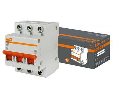 Автоматический выключатель ВА47-63 3Р 25А 4,5кА х-ка С, TDM SQ0218-0021