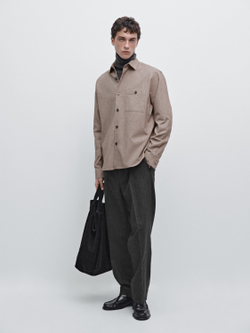 Massimo Dutti Меланжевая куртка-рубашка с карманом, экрю