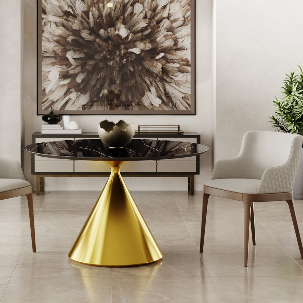 Стол круглый AXIS 120, керамика глянцевая, черная / опора золото