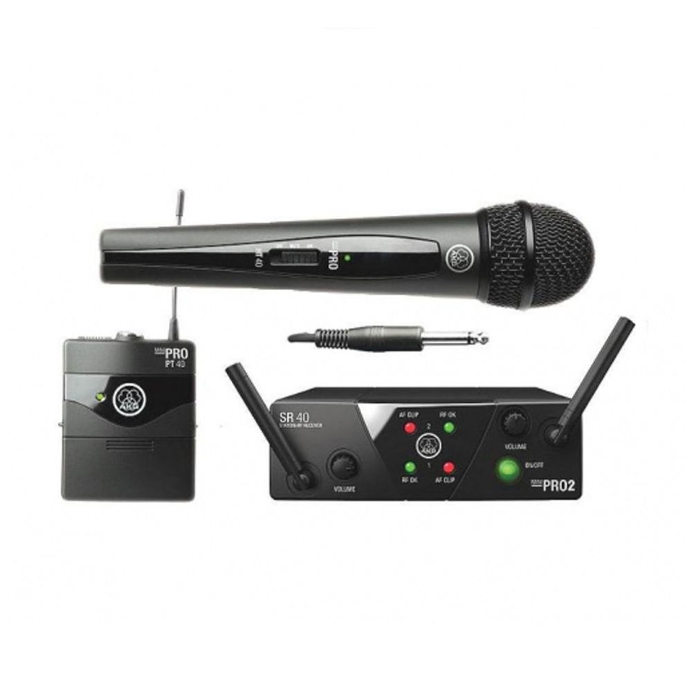 AKG WMS40 Mini2 Mix Set радиосистема US25AC с приёмником SR40 Mini Dual, 1 портативным и 1 ручным передатчиками, в комплекте 2 гитарных шнура MKG L