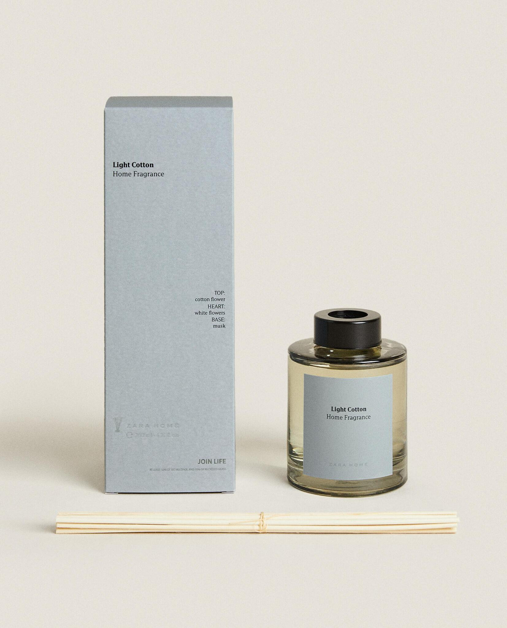 Zara Home LIGHT COTTON REED DIFFUSERS — ароматический диффузор с тростниковыми палочками, Легкий Хлопок, 200 мл
