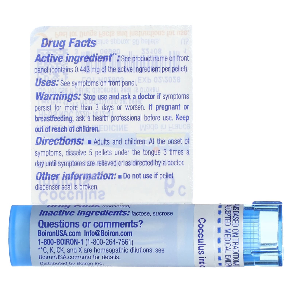 Boiron, Cocculus indicus, 6C, облегчение при укачивании, прибл. 80 гранул