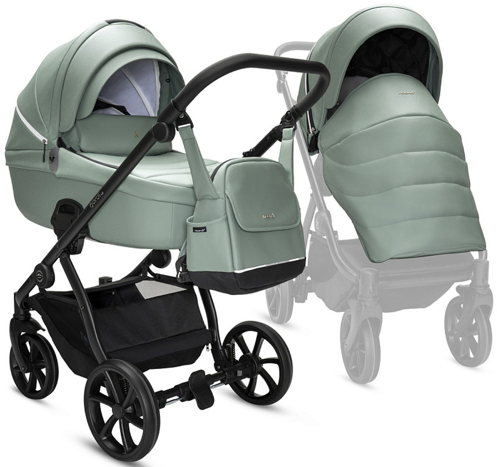 Детская коляска Noordi Fjordi Leather V2 3 в 1 с автокреслом Terra Black 1462039 Sage