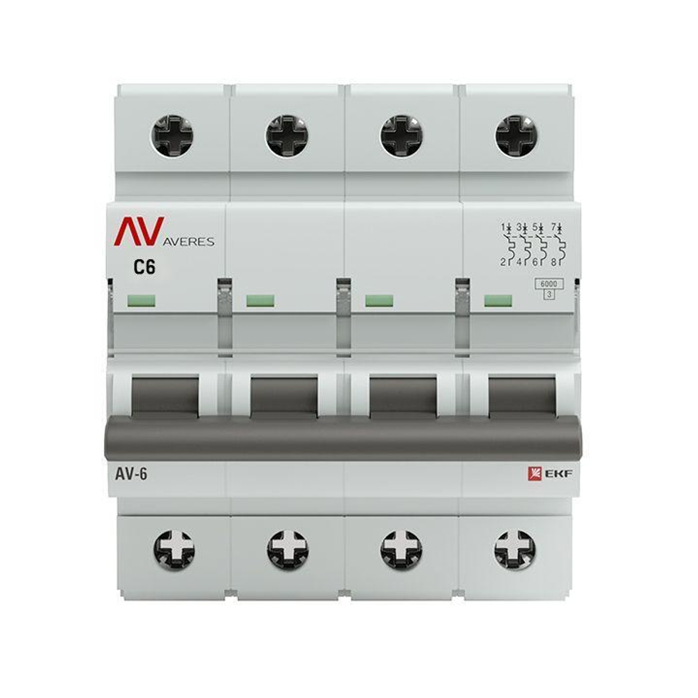 Выключатель автоматический модульный 4п C 6А 6кА AV-6 AVERES EKF mcb6-4-06C-av