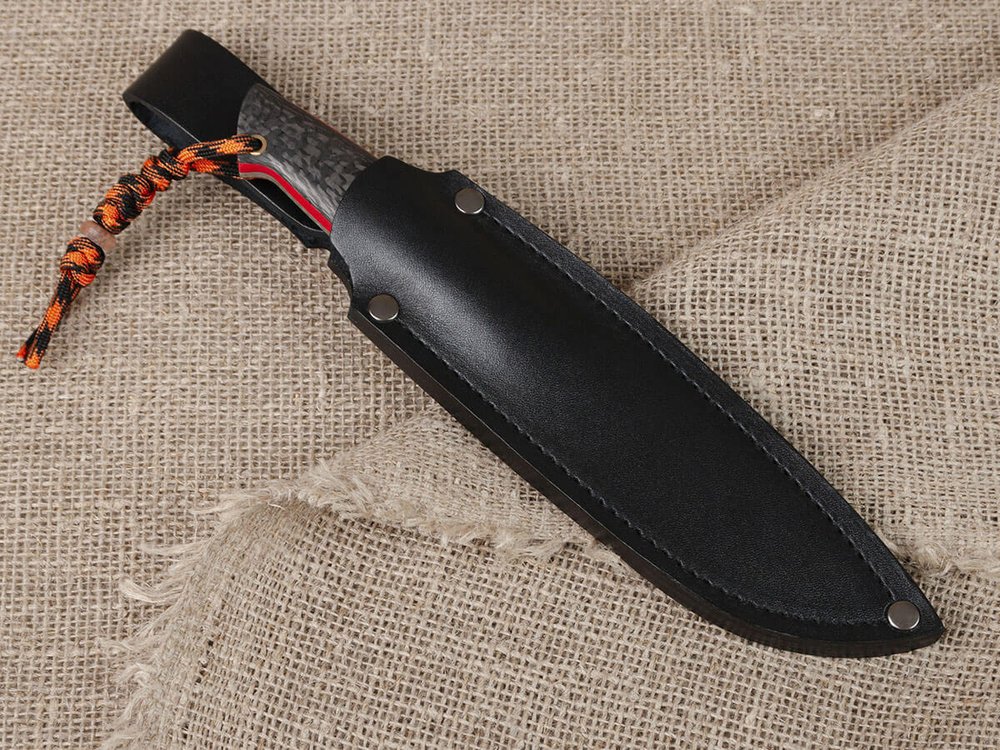 Нож для бушкрафта "Куница", сталь VG-10/Elmax, рукоять карбон (красный спейсер)