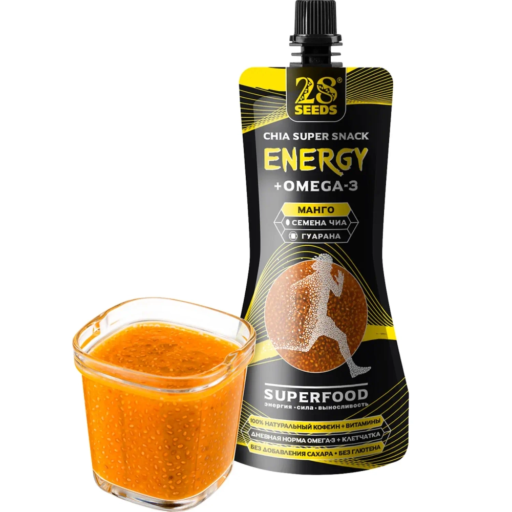 Энергетический снек Чиа ОМЕГА-3 «Манго» 150 г — десерт с семенами чиа в стакане
