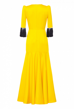 Платье «в пол» с коротким рукавом желтое 19-01-22 SS