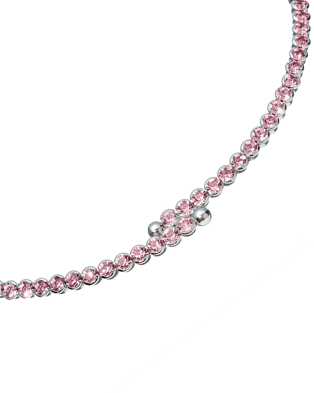 Колье-чокер, жесткая основа, серебро, круглые розовые камни