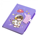 Блокнот 13,5 см * 19,5 см , 7БЦ, Alingar, мат. ламинация, код. замочек, ручка, 80л., диз. внутр. блок, линия, "Приключения в космосе"