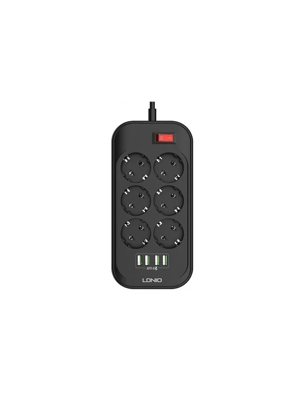 Perfeo LD_B4436  LDNIO SE6403/ Сетевой удлинитель 2м + ЗУ на 4 USB/ 6 розеток (медь) - 2500W/ USB - 17W/ Black&Gray