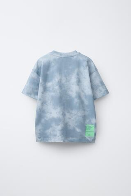 ZARA СПОРТИВНАЯ ФУТБОЛКА TIE-DYE, СИНИЙ/БЕЛЫЙ