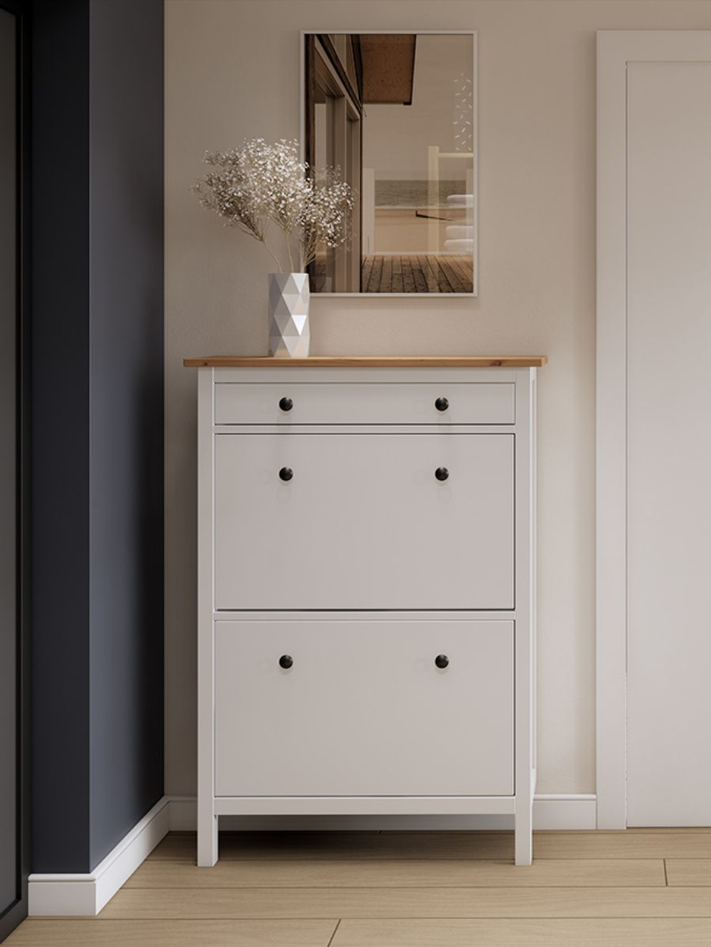 IKEA Обувница 3 ящ, HEMNES 89х127х30, белая, из массива сосны, КЫМОР (ХЕМНЭС ИКЕА)