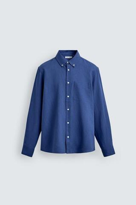 ZARА РУБАШКА REGULAR FIT ИЗ ЛЬНА И ХЛОПКА, ЯРКО-СИНИЙ