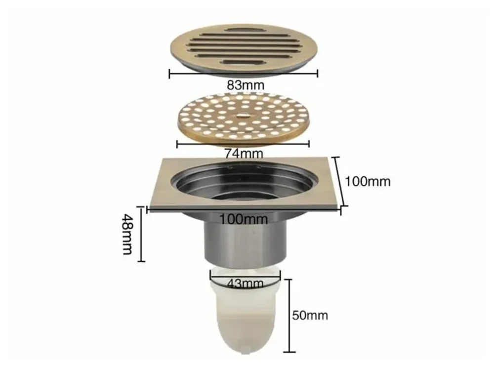 Трап для душа Gappo G81001-4, 100 x 100 мм, бронза