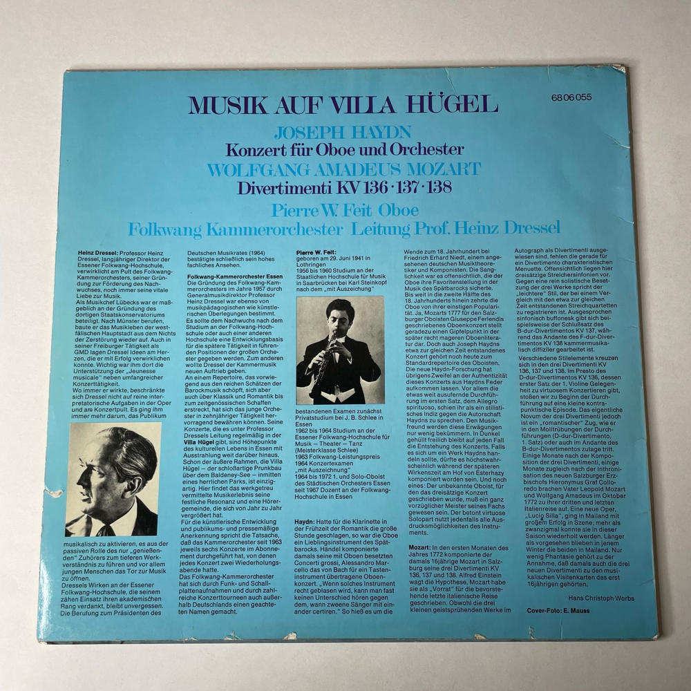 Винтажная виниловая пластинка LP Сборник Классичской Музыки, Joseph Haydn Гайдн, Wolfgang Amadeus Mozart Моцарт Musik Auf Villa Hugel (Германия 1977)