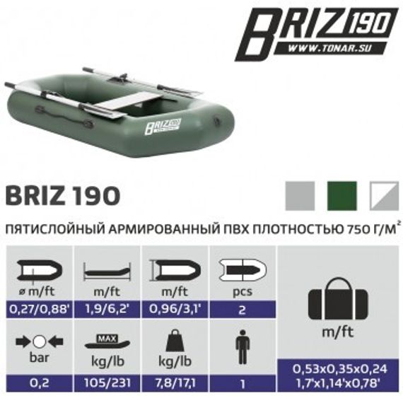 Лодка Тонар Бриз 190 (зеленый)