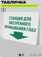 Табличка для обеспечения безопасности "Станция для экстренного промывания глаз", для офиса, по охране труда для предприятия, организаций, 40х30 см, Silver Plane x Айдентика Технолоджи