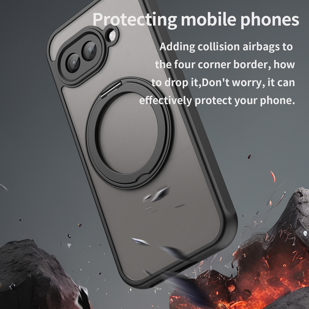 Чехол черного цвета для Google Pixel 9a с магнитным поворотным кольцом-подставкой