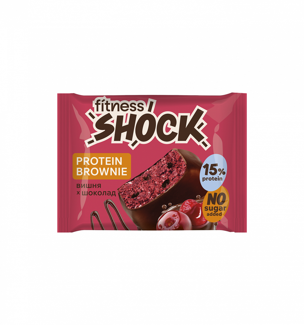 Пирожное глазированное FitnesShock 50 гр. Брауни. Вишня-Шоколад