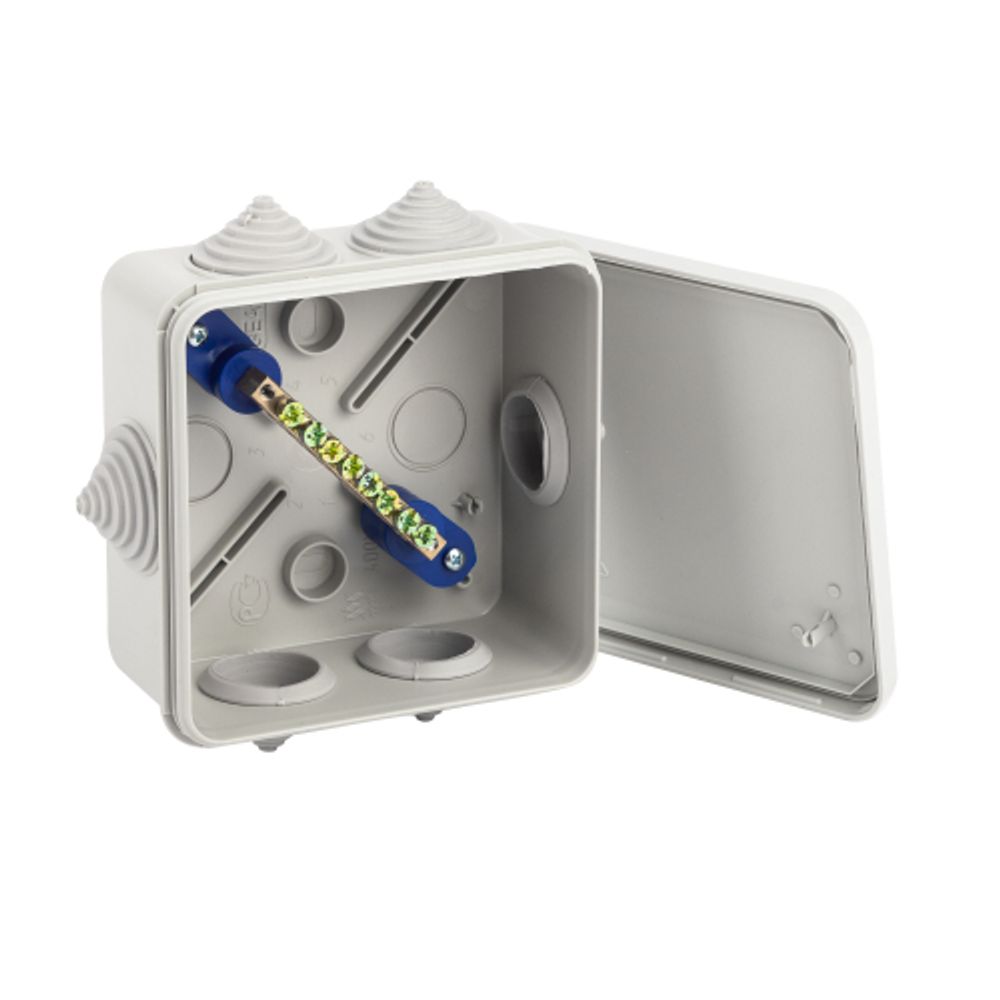 Коробка уравнивания потенциалов ЭРА KUPR-100-100-50 серая 100х100х50мм, шина 6х9, 8 групп IP55 | Коробки уравнивания потенциалов