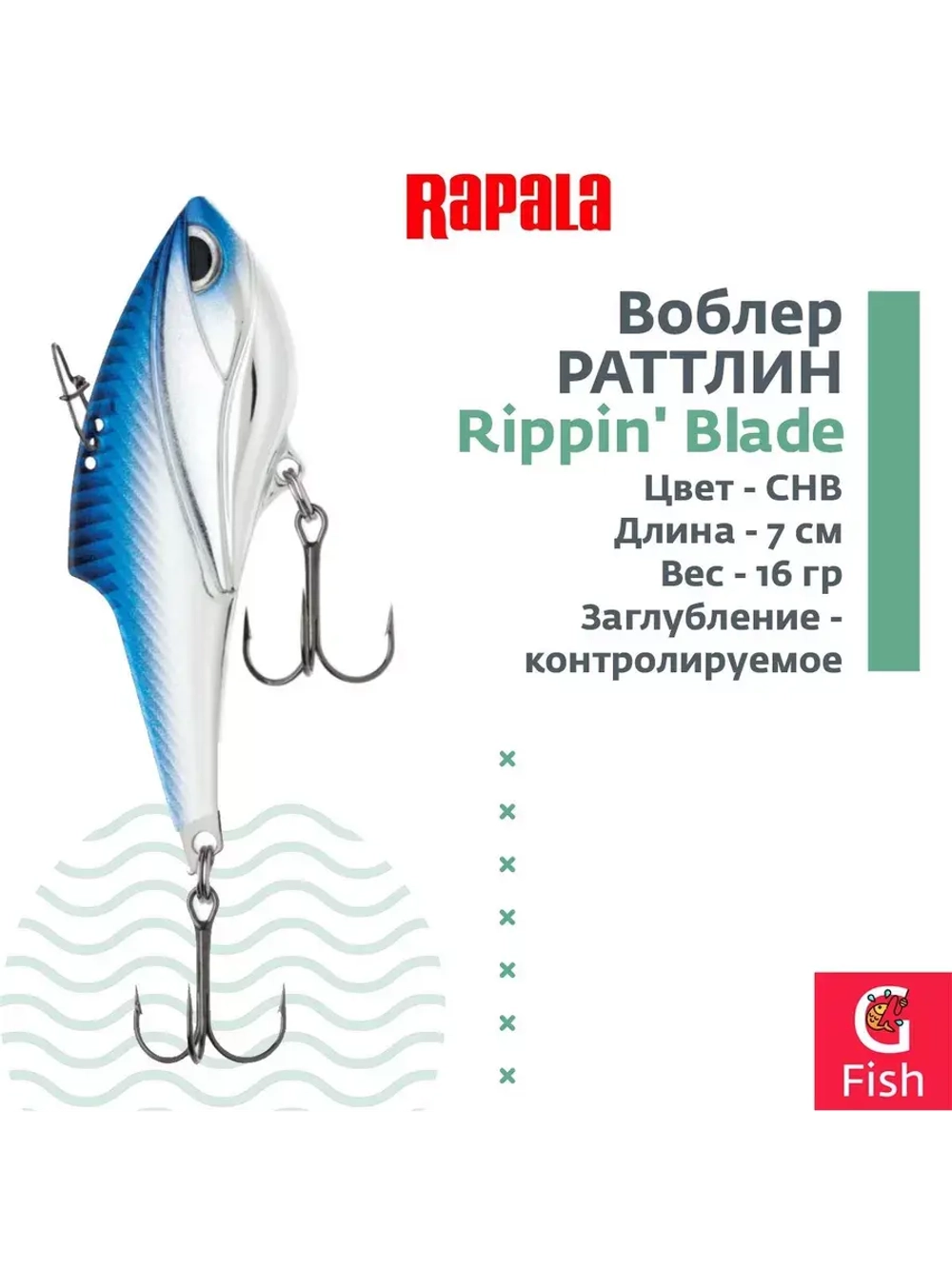 Воблер Rippin' Blade 07, GCHT, тонущий, 7см, 16гр