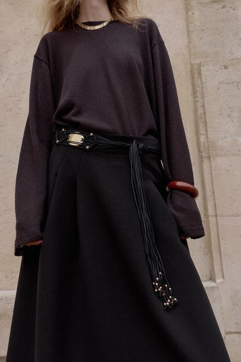 ZARA ЮБКА МИДИ ИЗ КРЕПА, ЧЕРНЫЙ