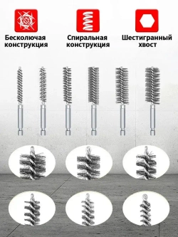 Щетка для скважин из нержавеющей стали с шестигранной ручкой, набор из 14 шт. для полировки и снятия заусенцев