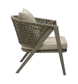 "Амстердам" кресло плетеное из роупа, каркас алюминий, роуп серый круглый, ткань бежевая