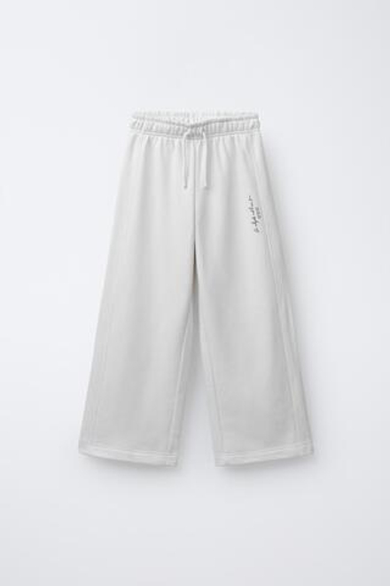 ZARA БРЮКИ WIDE LEG С НАДПИСЬЮ, ЭКРЮ