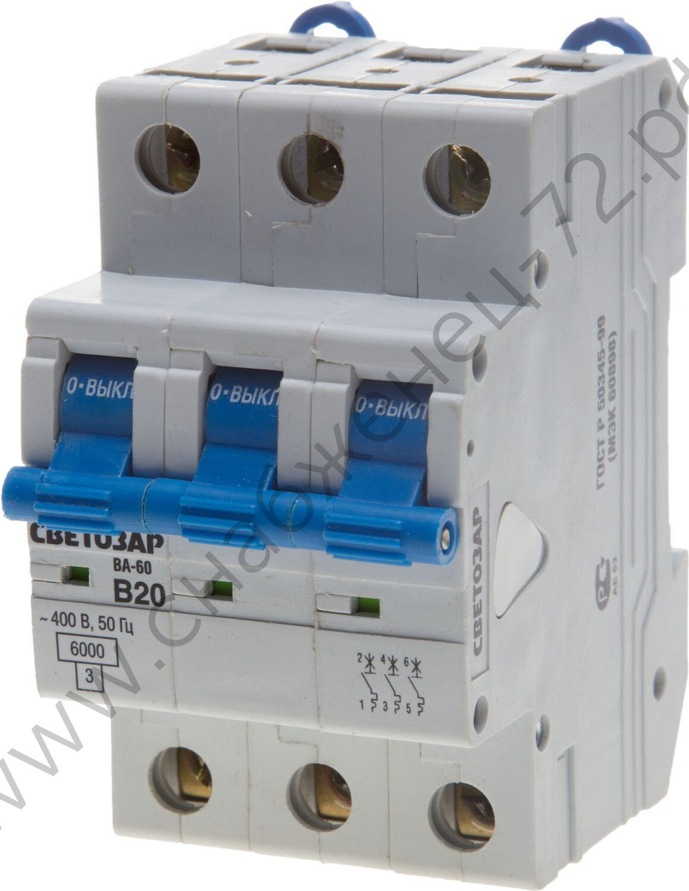 СВЕТОЗАР 3-полюсный,50 A ″B″ откл. сп., 6 кА, 400 В, Автоматический выключатель (SV-49053-50-B)