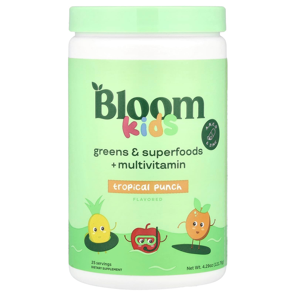 Bloom, Kids, зелень и суперфуды с мультивитаминами, тропический пунш, 121,75 г (4,29 унции)