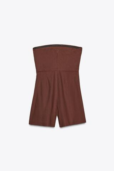 ZARA КОРОТКИЙ ЛЬНЯНОЙ КОМБИНЕЗОН, ТЕРРАКОТОВЫЙ