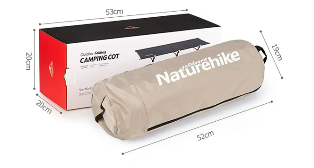 Раскладушка Naturehike XJC04 190х65х38 см кемпинговая, до 150 кг, хаки